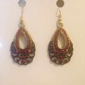 Boho Style Black/Red/Gold Dangling Earrings
